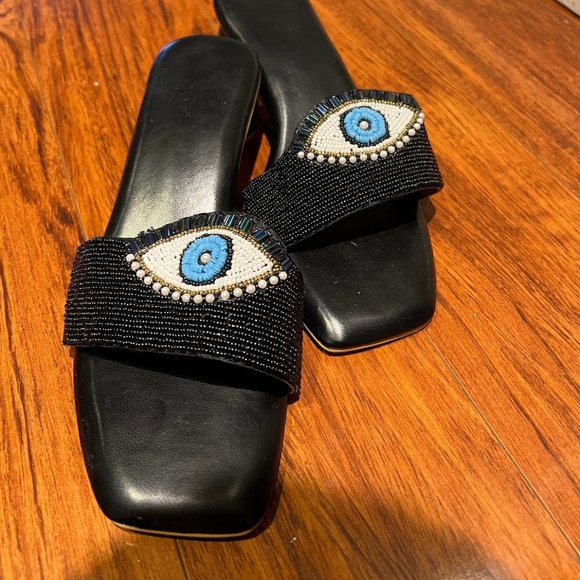 Shoes - EVIL EYE KITTEN HEELS,, Handmade leather sandals